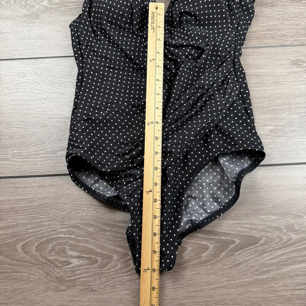 Miraclesuit Womens One Piece Swimsuit Polka Dot Surplice Black 14